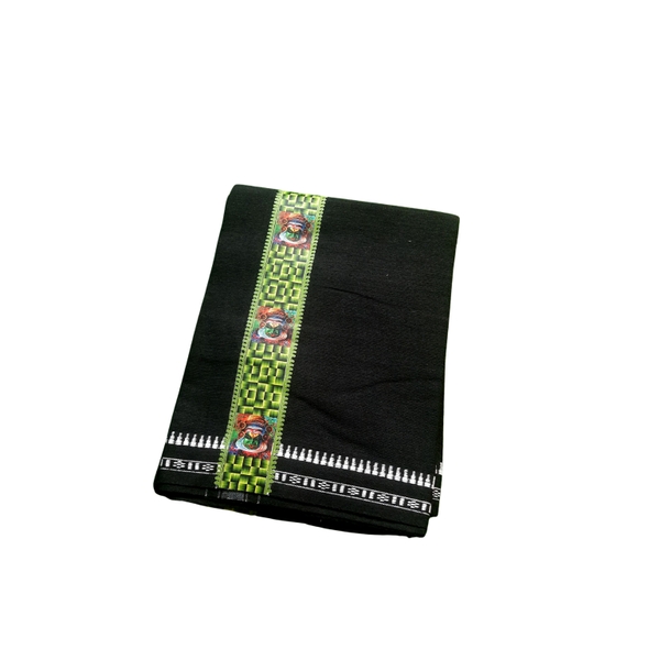 Black Single Mundu With Printed Border - image 1