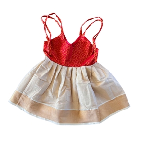 Sleeveless Infant Pleated Dress In Kerala Kasavu