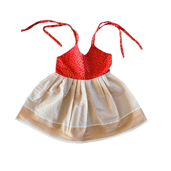 Sleeveless Infant Pleated Dress In Kerala Kasavu - image 2