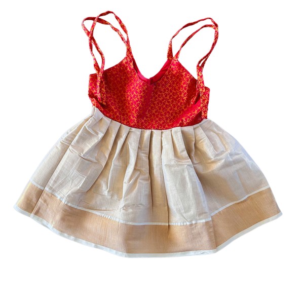 Sleeveless Infant Pleated Dress In Kerala Kasavu - image 3