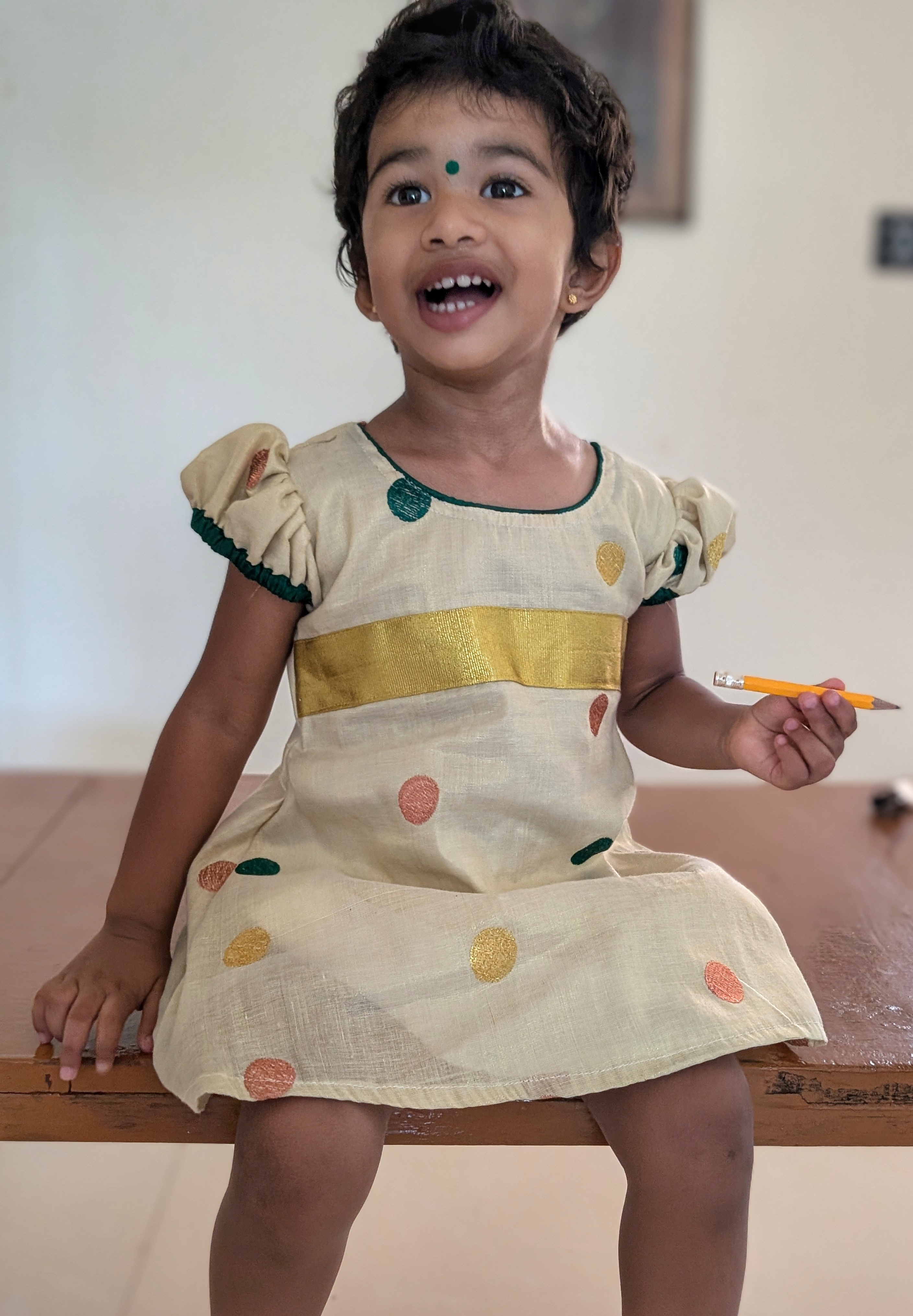 Polka Kasavu Ethnic Dress For Infants