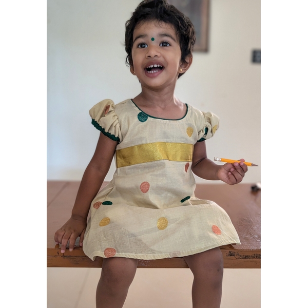 Polka Kasavu Ethnic Dress For Infants thumbnail 3