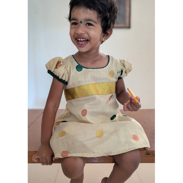Polka Kasavu Ethnic Dress For Infants thumbnail 2