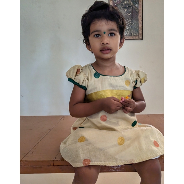 Polka Kasavu Ethnic Dress For Infants - image 1