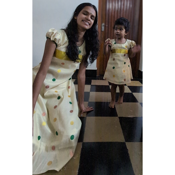 Polka Kasavu Ethnic Dress For Infants thumbnail 4