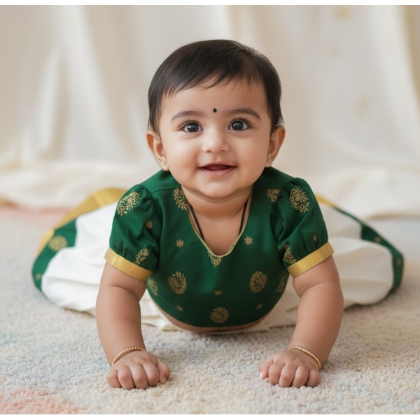 Infant  Kasavu Pattu Pavada Set thumbnail 3
