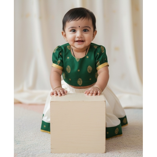Infant  Kasavu Pattu Pavada Set thumbnail 2