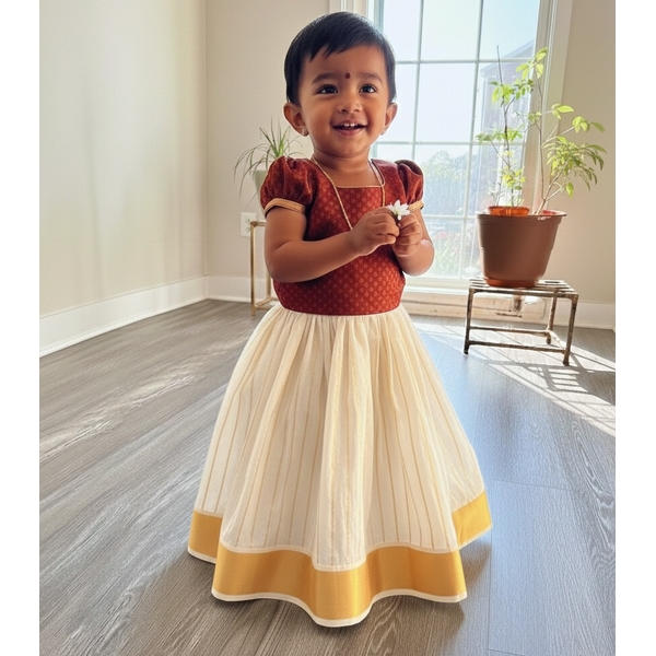 Infant  Kasavu Pattu Pavada Set thumbnail 2