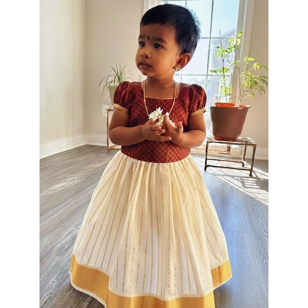 Infant  Kasavu Pattu Pavada Set thumbnail 3