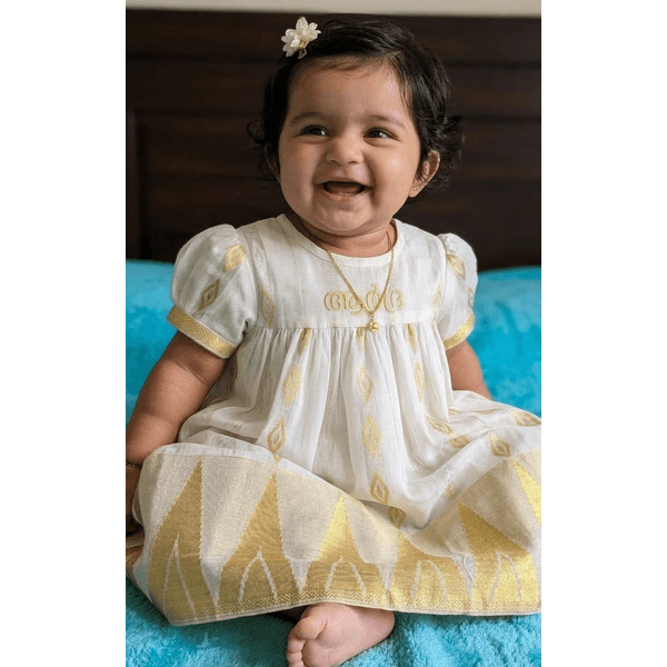 Naming Ceremony Baby Kasavu Dress with Name Customization