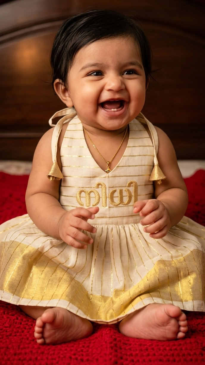 Naming Ceremony Baby Kasavu Dress with Name Customization