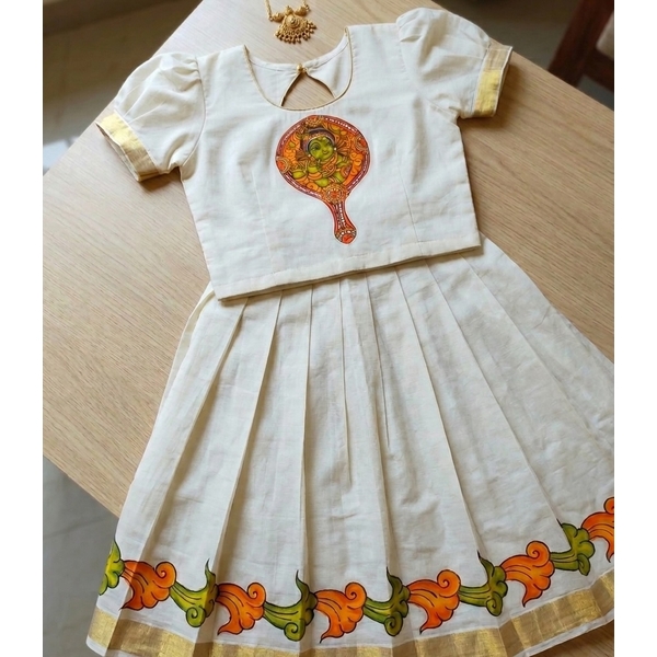 Avani Palaka Krishna Mural Kasavu Skirt Set for Infants - image 3