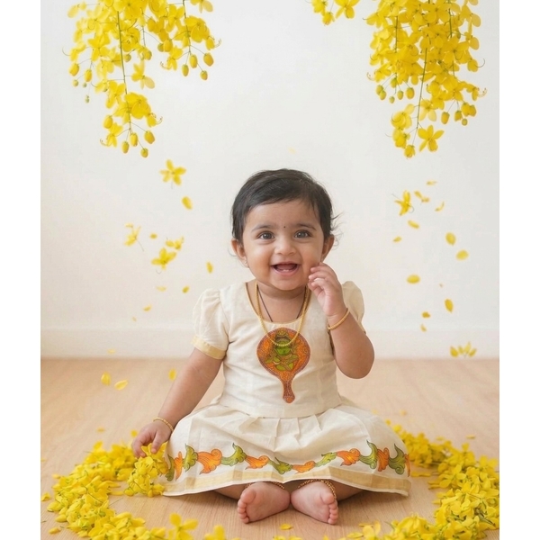 Avani Palaka Krishna Mural Kasavu Skirt Set for Infants - image 2