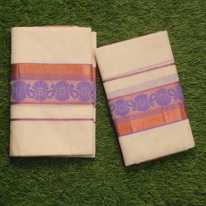 Onam Special Cotton Set Mundu With Woven Copper Kara