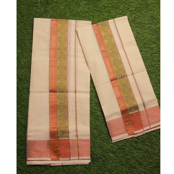 Onam Special Cotton Set Mundu With Woven Copper Kara - image 2