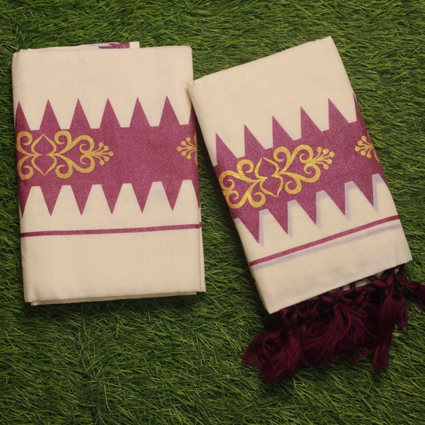 Onam special Kerala Printed Mundum Neriyathum - image 1