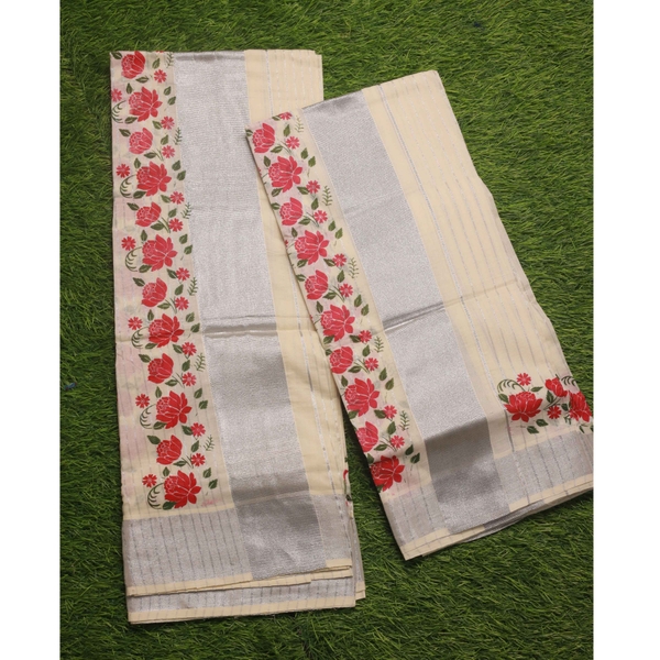 Onam Special Set Mundu with Lotus Print - image 2