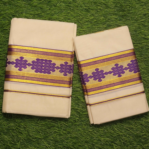 Cotton Set Mundu With Jacquard Woven Border thumbnail 1