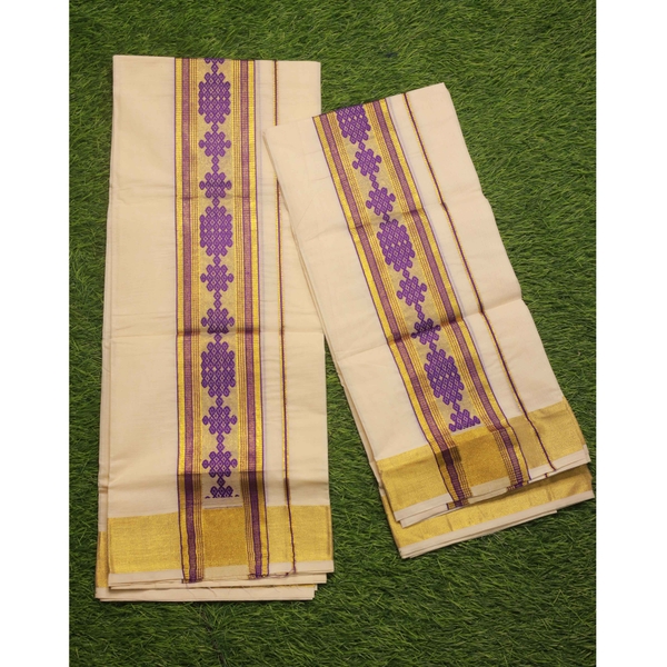 Cotton Set Mundu With Jacquard Woven Border - image 2