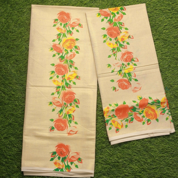 Onam Special Digital Print Tissue Set Mundu  thumbnail 2