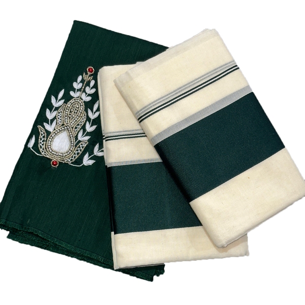 Kattikara Set Mundu With Embroidery Blouse - image 2