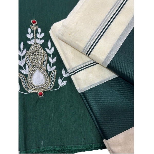 Kattikara Set Mundu With Embroidery Blouse thumbnail 1