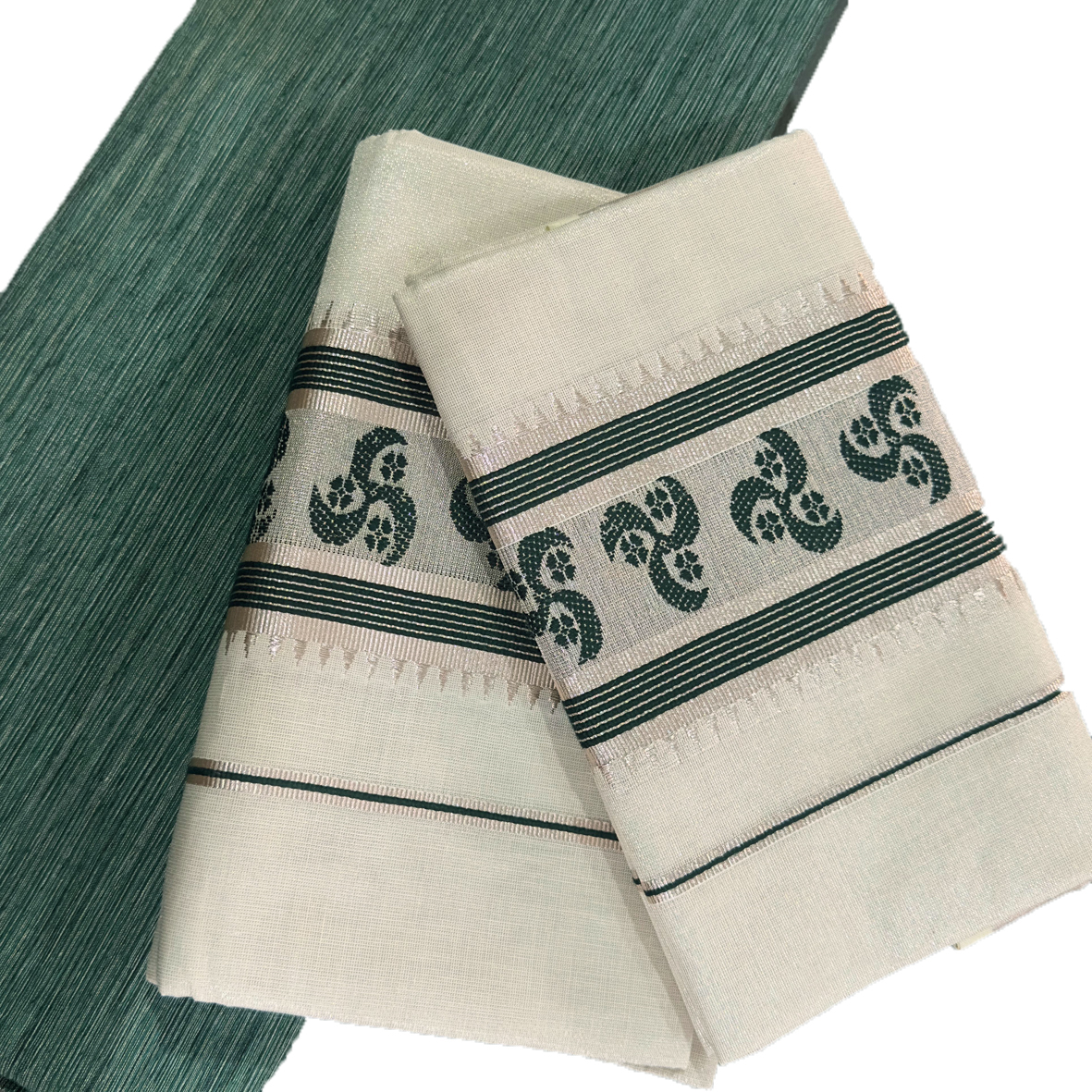 Silver tissue Set Mundu With Handloom Blouse