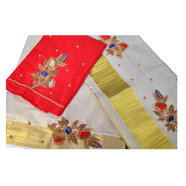 Muhurtham Set Mundu With Aari Embroidery thumbnail 3