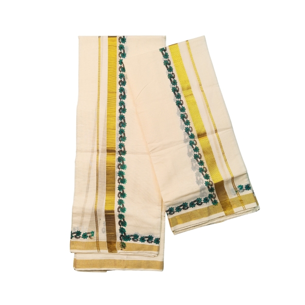 Cotton Kasavu Set Mundu With Floral Borders - image 2
