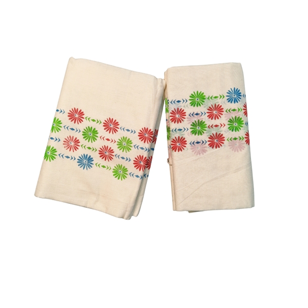 Cotton Set Mundu With Block Prints Border thumbnail 1