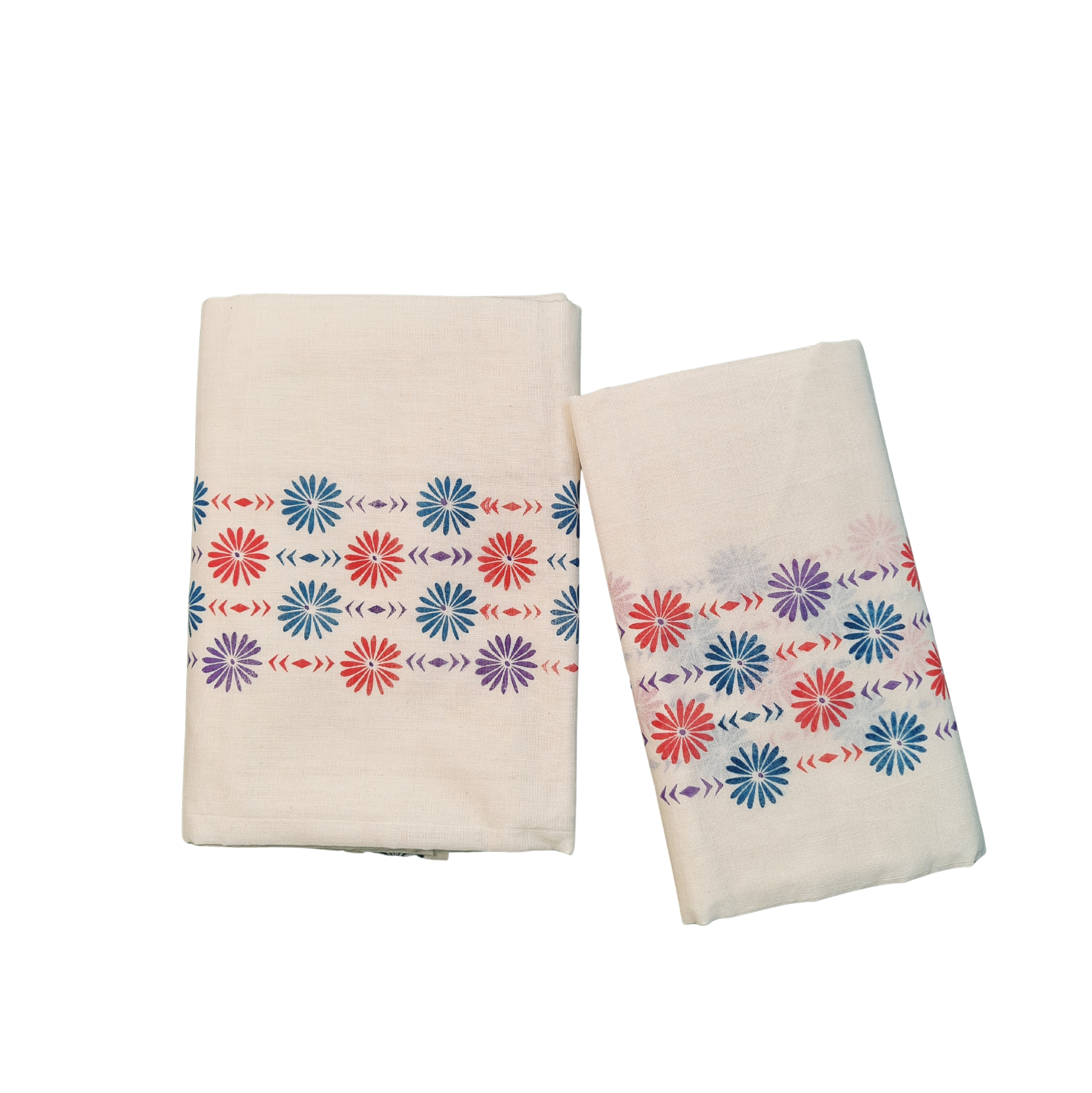 Cotton Set Mundu With Block Prints Border