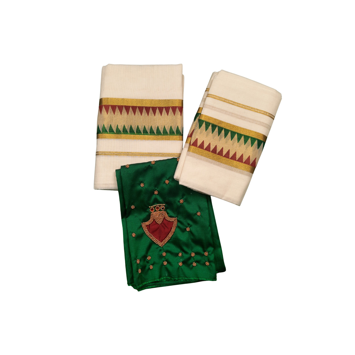 Kasavu Set Mundu And Bagh Printed Blouse Fabric