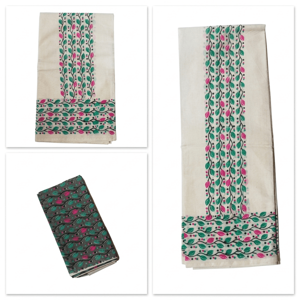 Floral Border Set Mundu And Matching Blouse - image 3