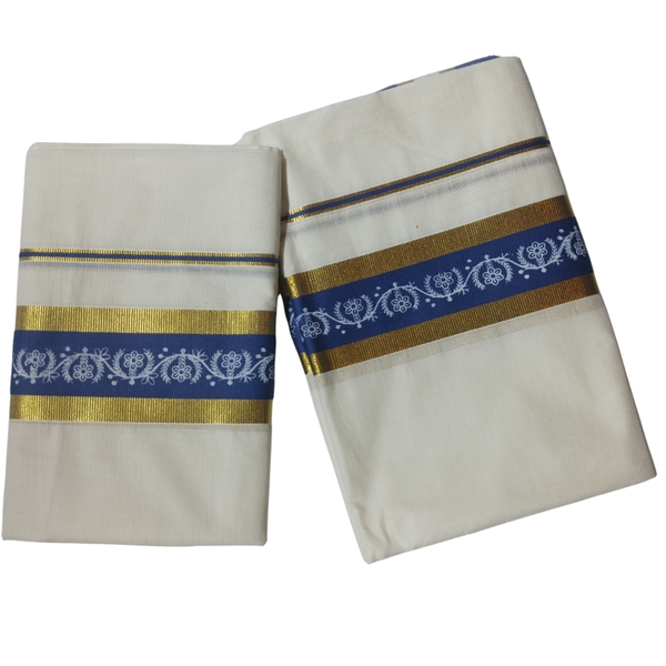 Cotton Set Mundu With Printed Border - image 1