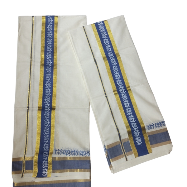 Cotton Set Mundu With Printed Border thumbnail 2