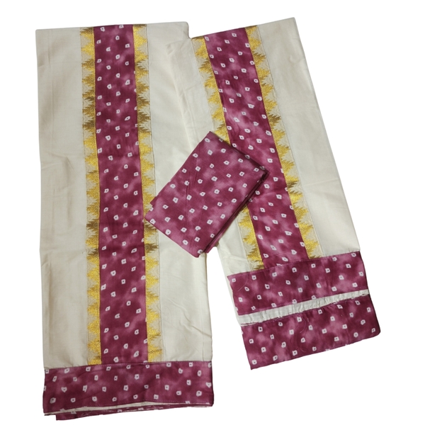 Cotton Set Mundu with Floral Motifs - image 3