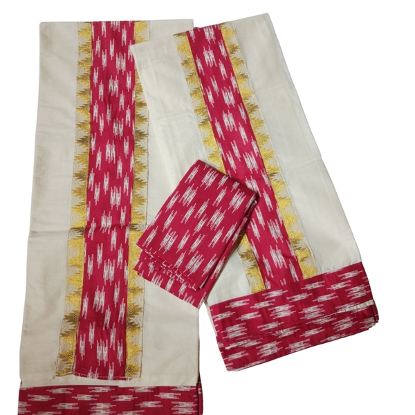 Kerala cotton set mundu with Floral Motifs - image 2