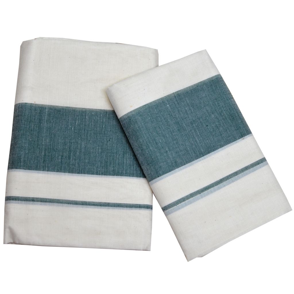 Mulloth Set Mundu in Light Green Border