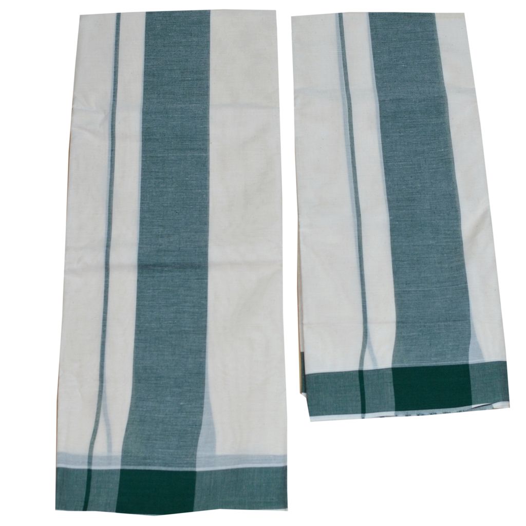 Mulloth Set Mundu in Light Green Border