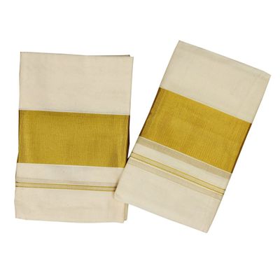 Cotton Setmundu With Three Inch Kasavu Border