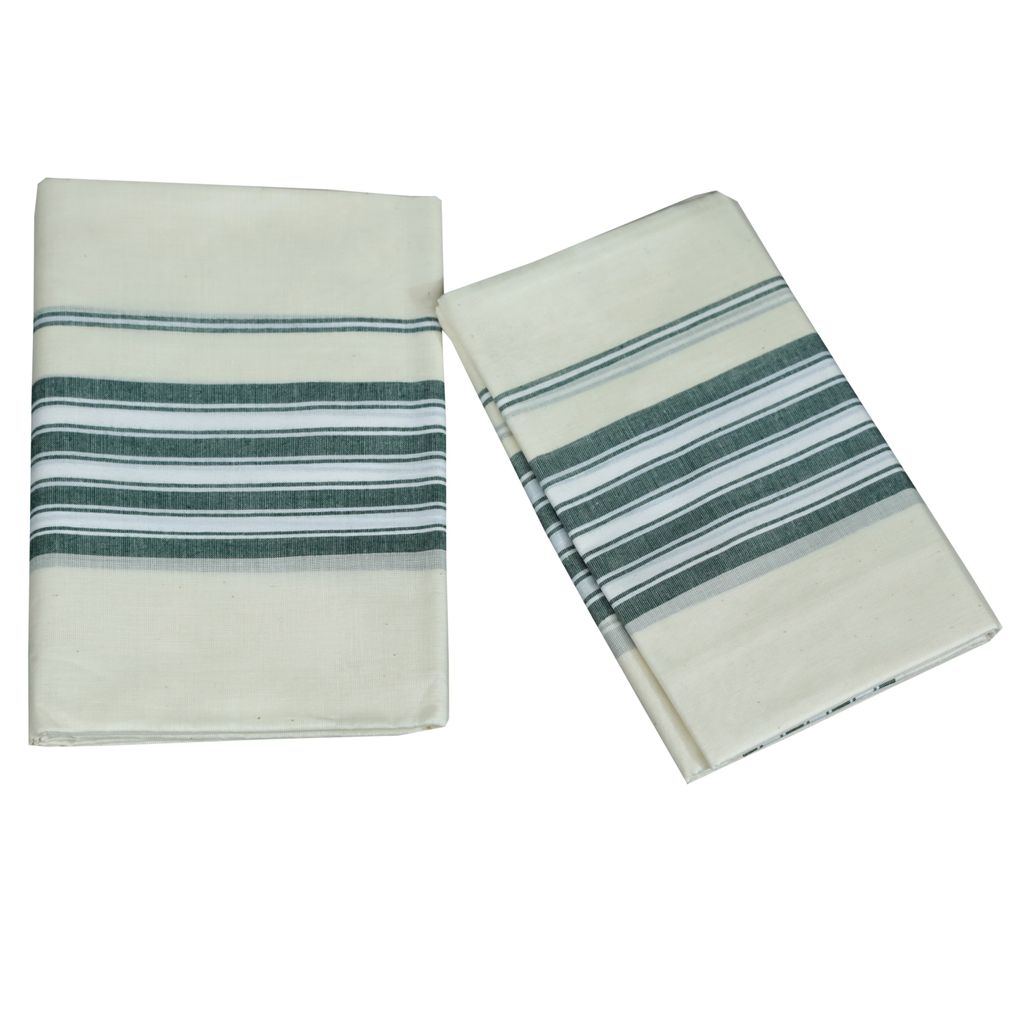 Smooth Mulloth With Light Green Border Set Mundu