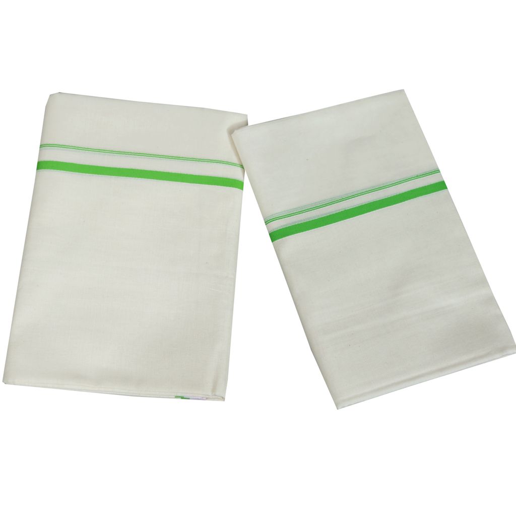 Light Green Puliyilakkara Cotton Set Mundu