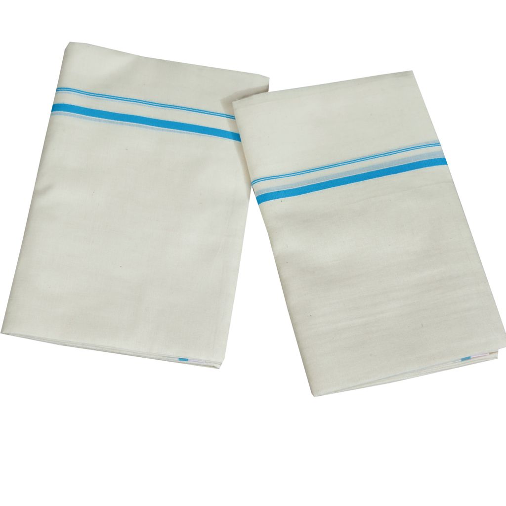 Sky Blue Puliyilakkara Cotton Set Mundu