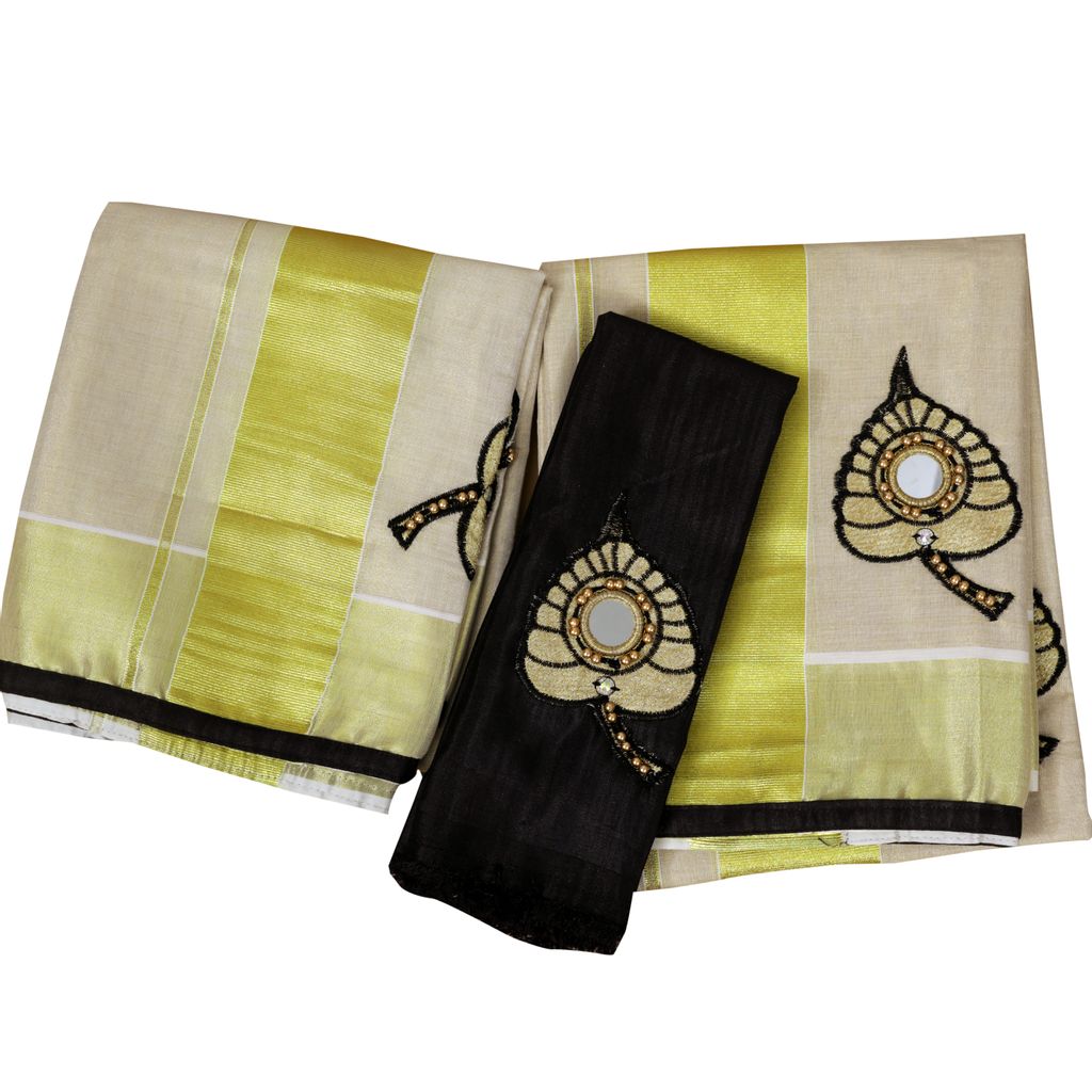 Black Aalila Embroidery Setmundu With Mirror Work