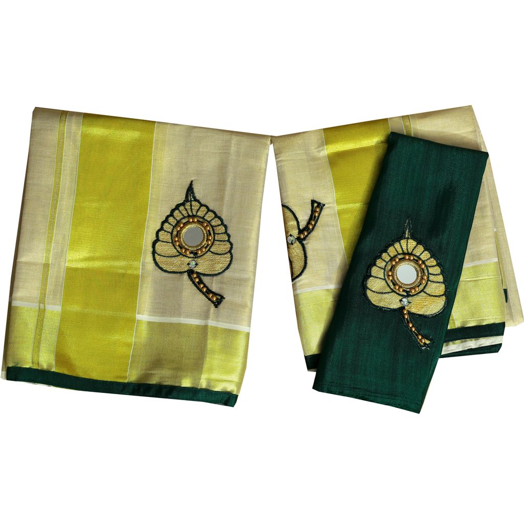 Dark Green Aalila Embroidery Setmundu With Mirror Work