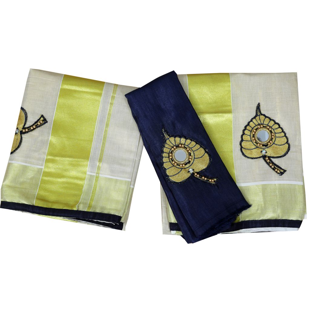 Royal Blue Aalila Embroidery Setmundu With Mirror Work
