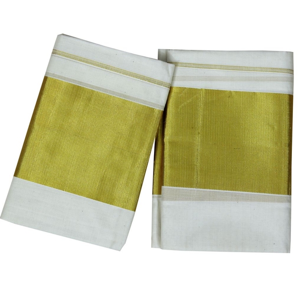 Cotton Setmundu With Four Inch Kasavu Border thumbnail 1