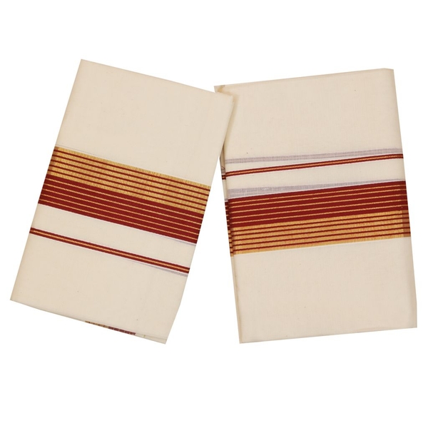 Traditional Set Mundu With Maroon And Golden Kara - image 1