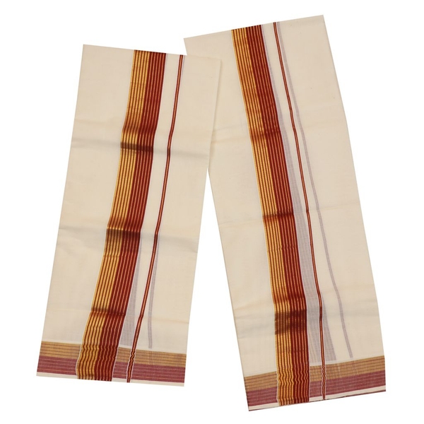 Traditional Set Mundu With Maroon And Golden Kara thumbnail 2