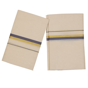 Traditional Set Mundu With Light Blue And Gold Kara